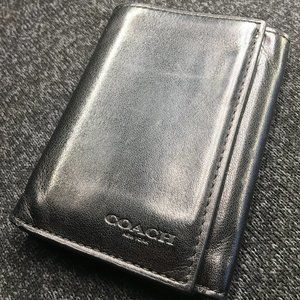 Coach Tri Fold Wallet - Black Leather